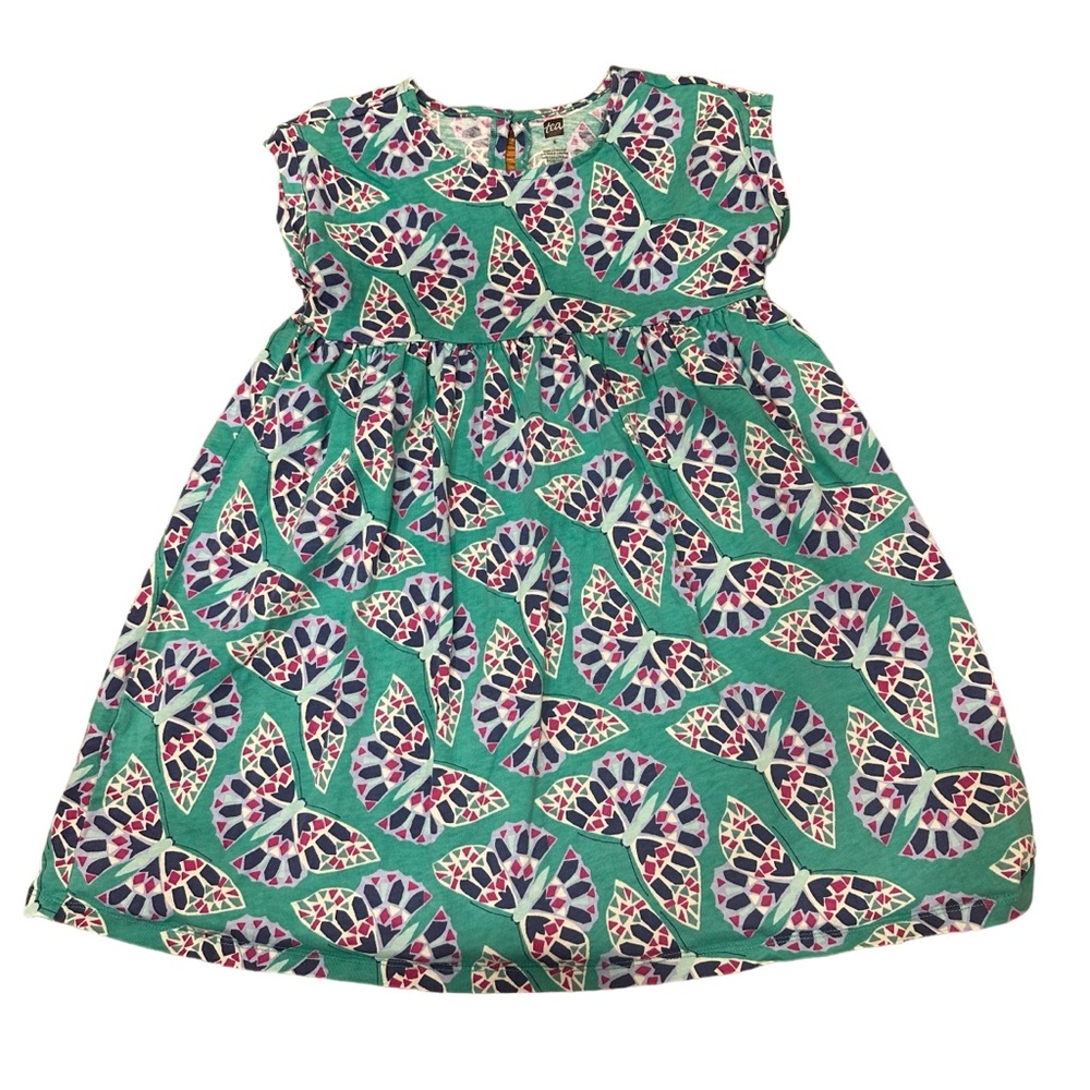 Tea Collection Girls Turquoise Green Empire Butterfly Kaleidoscope Dress, Size 6